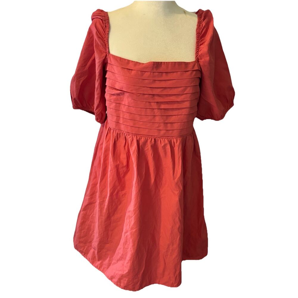 Altar’d State || Puff Sleeve Pintucked Bodice Dress Coral Pink M
